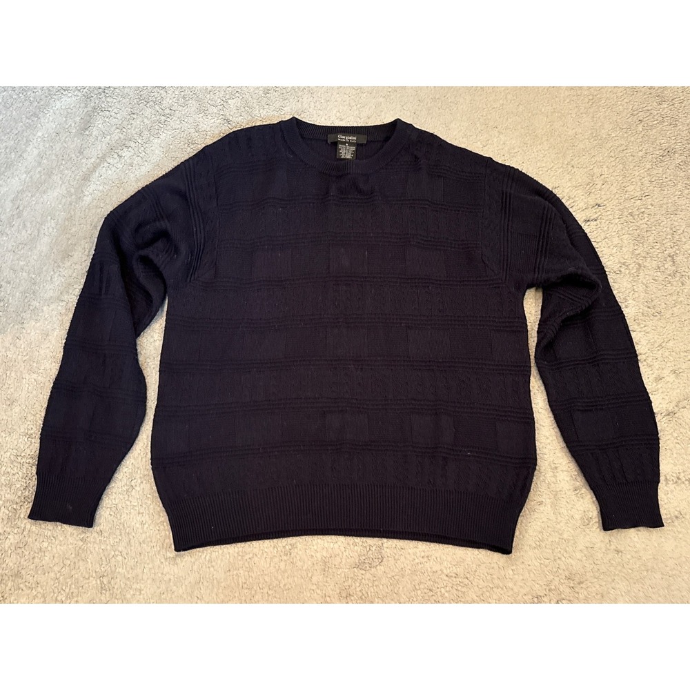 Giorgiolini Mens Wool Viscose Crewneck Sweater Navy Blue Textured Knit Italy M